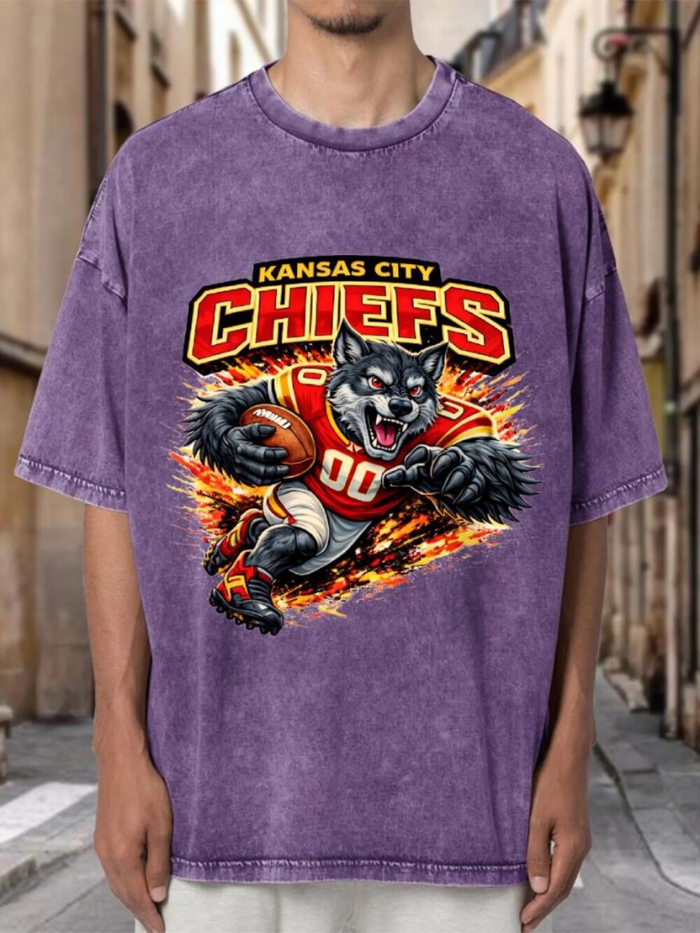 Kansas City Chiefs Mascot NFL Purple Mineral Wash Oversized Tee GOI8KSXYEH04